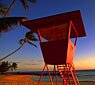 Lifeguard stand at Poipu Beach Park near dusk